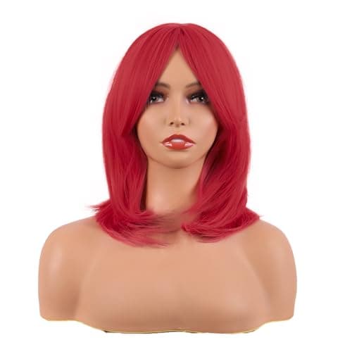 MapofBeauty 18 Inch/45 cm Layered Bangs Straight Synthetic Fiber Shoulder Length Hair Daily Use Wig (bright Red)