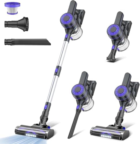 TATIAN Cordless Vacuum Cleaner, 28Kpa Powerful Suction Vacuum, 40 Min Runtime, Detachable Battery, 1.5L Dust Cup, 6 LED Lights, Lightweight Cordless Stick Vacuum for Hardwood Floor Pet Hair (Blue)