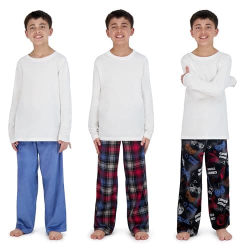 US Angels Boys Pajama Pants - 3 Pack, Boys' Sleepwear, Breathable and Soft PJ Pants, Pajama Bottoms for Teens, Youths, and Kids - Size 7 8 10-12 14-16