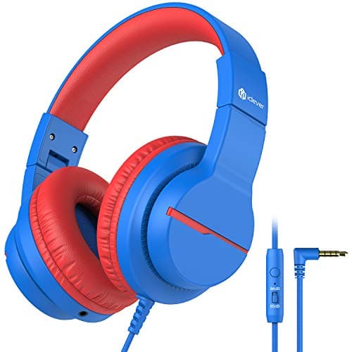 iClever Kids Headphones for School Travel, Safe Volume 85/94dB, HD Mic Stereo Sound Over-Ear Girls Boys Headphones for Kid, FunShare Foldable 3.5mm Wired Kids Headphones for iPad Computer, HS19