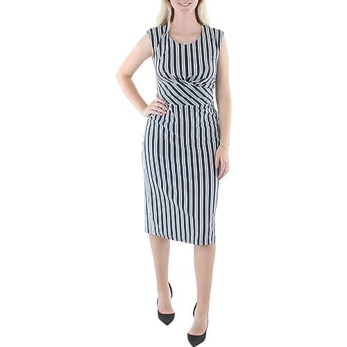 Lauren Ralph Lauren Womens Striped Calf Midi Dress Navy 6