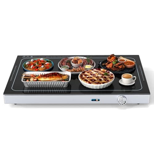 DORTALA Electric Warming Tray, Food Warmer with Adjustable Temperature, Cool-Touch Handles & 22 x 14.5 Inches Long Tempered Glass Top, Countertop Food Heater for Buffets Party (1)