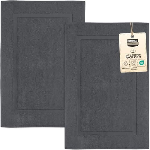 Utopia Towels Cotton Banded Rug, Bath Mats, Not a Bathroom Rug, 21 by 34 Inches, 100% Ring Spun Cotton, Highly Absorbent Shower Bathroom Floor Mat, Gray, 2 Pack