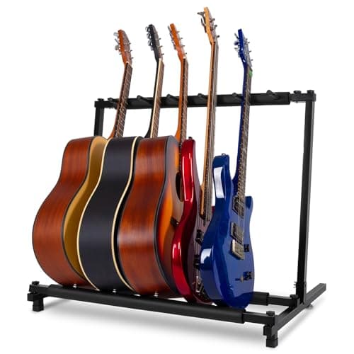 AODSK 5 Multi Guitar Stand Rack with Folding Design,Multiple Guitars Stand,Portable Black Guitar Holder,Black Guitar Display Holder for Guitar & Bass,Studio & Home (Square-5 Holder)