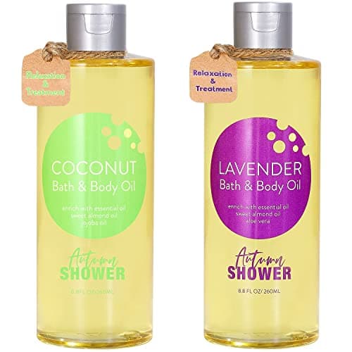 Bath and Body Oil Autumn Shower Body Oil with Sweet Almond Oil Jojoba Oil and Shea Butter, Lavender & Coconut Shower Oils Mother's Day Gift for Women Dry Skin Christmas Gift Set 17.6 fl oz (Pack of 2)