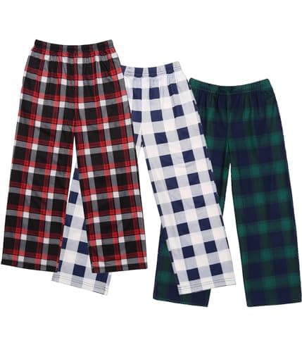 Ekouaer Boys Pajama Pants 3 Pack Sleep Pants Soft Elastic Waist Kids Pajama Bottoms Plaid Lounge Pants with 2 Pockets