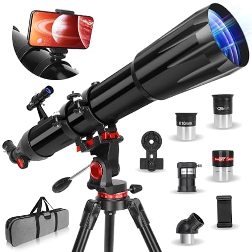 Best Telescopes for Adults #5 from HETEKAN Telescope,Telescope for Adults High Powered, 90mm Aperture 900mm Professional Refractor Telescopes for Kids & Beginners, Magnification 450X,for Planet Observation with Stainless Tripod & Phone Adapter