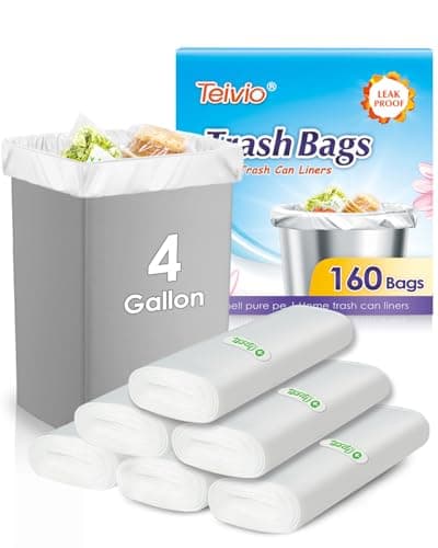 Teivio 4 Gallon 160 Counts Small Trash Bags Garbage Bags, Bathroom Trash Can Bin Liners, Small Plastic Bags for home office kitchen, fit 12-15 Liter, 3,3.5,4.5 Gal, Clear