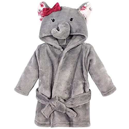 Hudson Baby Unisex Baby Plush Animal Face Bathrobe, Gray Rose Elephant, 0-9 Months