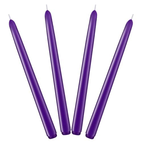 Set of 4 Purple Taper Candles, Unscented Dripless 10 Inch Tall Solid Colored Candlesticks for Christmas Dinner Wedding Party Home Decor - 8 Hour Burn