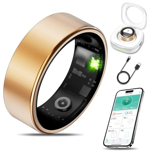 Smart Health Ring for Women Men Fitness Tracker with Heart Rate, Blood Oxygen, Blood Pressure, Sleep Monitoring, Step Counting, IP68 Waterproof for iPhone and Android, No Subscription Fee, Gold 7
