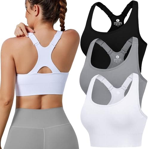 Evercute Adjustable Sports Bras for Women Racerback High Support Bras Set Padded Workout Bras Seamless Yoga Athletic Bras