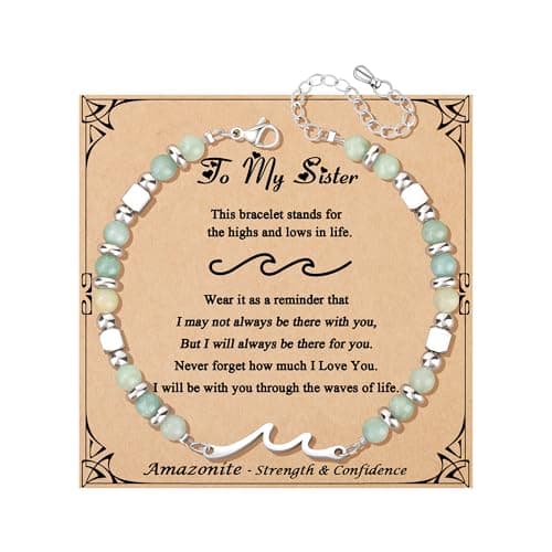 JoycuFF Sister Birthday Gifts, Valentines Mothers Day Birthday Christmas Unique Gifts for Sister Amazonite Wave Bracelet for Women