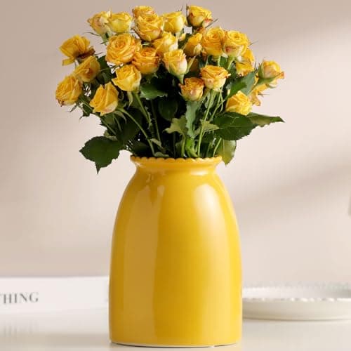 hjn Yellow Flower Vase- Ceramic Vase for Decor, Decor vase for Flowers, Modern Vases for Living Room/Home Decor Accents/Entryway/Mantel/Bookshel-Yellow