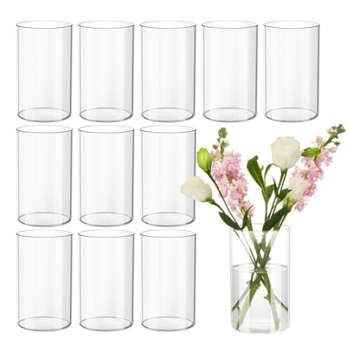 Devilfire 12Pcs Glass Cylinder vases for Centerpieces, 6 Inches Tall Flower Vases Wedding Decorations,Bulk Cylinder Flower& Plant Vases,Hurricane Candle Holder for Table Shelf, Party.