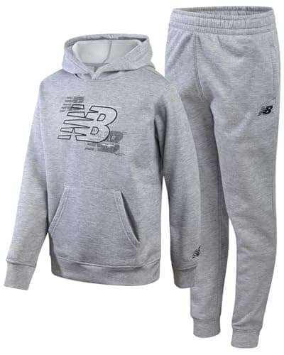 New Balance Boys Sweat Suit Set - 2 Piece Soft Fleece Tracksuit Set with Pullover Hoodie & Jogger Sweatpants for Boys (8-16), Size 8, Athlectic Grey
