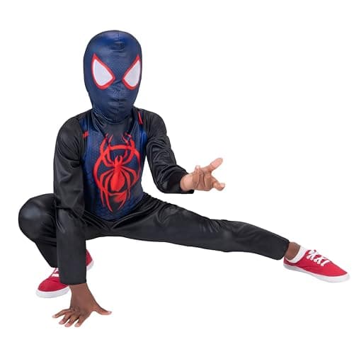 MARVEL Miles Morales Official Youth Halloween Costume - Printed Jumpsuit with Fabric Mask (L)