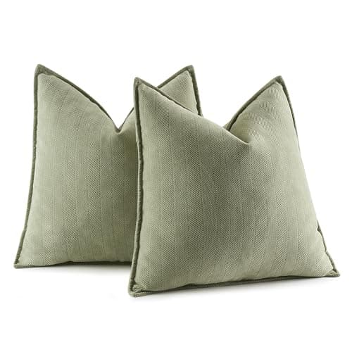 MIULEE Pack of 2 Sage Green Decorative Pillow Covers 18x18 Inch Soft Chenille Couch Throw Pillows Farmhouse Cushion Covers with Elegant Design for Sofa Bedroom Living Room Spring Home Decor