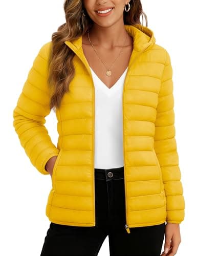 TACVASEN Womens Puffer Jacket Ultra-light Quilted Water-Resistant Padded Zip-up Coat with Pockets Winter Outerwear,Ginger M