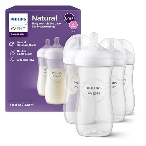 Philips Avent Natural Baby Bottles with Natural Response Nipples (Fast Flow, Flow 4), 11oz, 4-Pack, SCY906/04