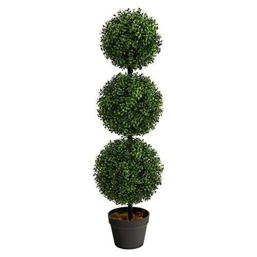 Nearly Natural 3ft. Artificial Triple Ball Boxwood Topiary Tree (Indoor/Outdoor) T2021, Green