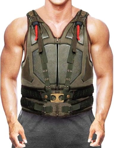 LP-FACON Mens Bane Cosplay Dark Knight Rises Tom Hardy Military Costume Vest, Faux Leather