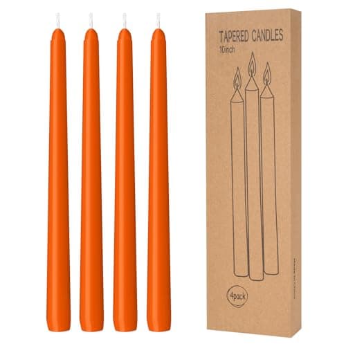 LYOBATH 4 Pack Orange Taper Candles - Taper Candles 10 Inch Dripless, Smokeless & Unscented - 8 Hours Long Burning - Ideal for Weddings, Dinner Parties, and Home Decor