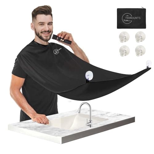 Beard Bib Apron for Men,Beard Hair Catcher for Sink Non-Stick Beard Cape,1 Size Fits All,Grooming Accessorie Gift for Dad or Husband(Black)