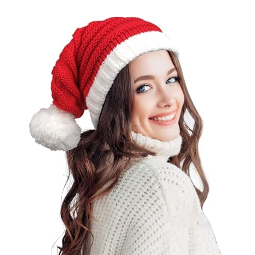 Christmas Hats Santa Hat Red Christmas Xmas Party Knitted Santa Skull Cap for Adult Women Men