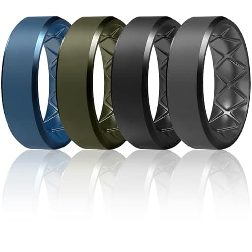 Egnaro Silicone Ring Men, Inner Arc Ergonomic Breathable Design, Mens Silicone Wedding Band 4 Rings / 1 Ring Rubber Wedding Bands, 9mm Wide-2.5mm Thick