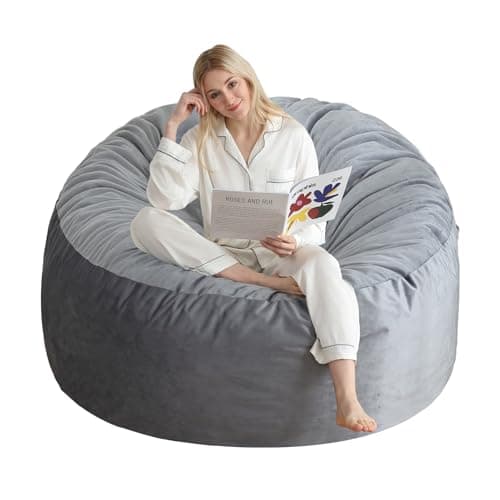3 Ft Bean Bag Chair, Memory Foam Bean Bag Chairs for Adults with Filling, Round Bean Bag Sofa with Filler Included, Beanbags with Soft Dutch Velvet Fabric,3 Foot, Dark Grey