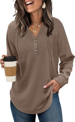 OFEEFAN Womens Tops Dressy Casual Long Sleeve Shirts Sweatshirt for Women Trendy Plus Size Hoodies Women's Clothing Oversized Sweaters Chocolate Brown Fall Clothes L