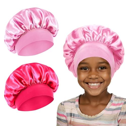 Ajcotahm 2 PCS Bonnet for Kids Baby Silk Satin Bonnets Sleeping Cap Bonnet for Girls Curly Hair Wrap Elastic Wide Band Bonnets Sleep Cap for Child Toddler