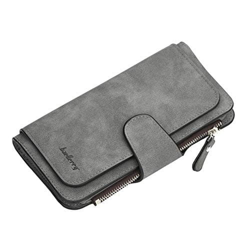 Women's Long Leather Wallet RFID Blocking Cash ID Credit Card Holder for Women Ladies Soft Clutch Wallet with Zipper Coin Pocket Fashion Purse (Dark Gray)