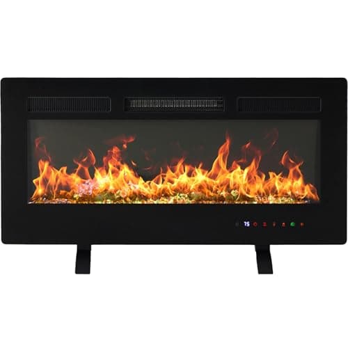 DUMOS 36 Inch Electric Fireplace Wall Mounted/Recessed/Free Standing Space Heater with Remote Control Adjustable Flame Colors Touch Screen Energy Saving, Black
