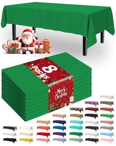 Best Green Tableclothes #1 from Pureegg Pureegg Plastic Table Cloth Disposable 8 Pack, 54 x 108 Inch Table Cloths, St Patricks Day, Christmas Decorations, Tablecloths, Rectangle, Forest, Emerald, Plastic Cover, Leakproof & Sturdy, Green