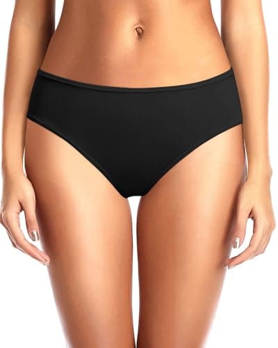 Zmart Women Standard Bikini Bottoms Full Coverage Bathing Suit Low Rise Swim Low Waisted Swimsuit Bottom Black S