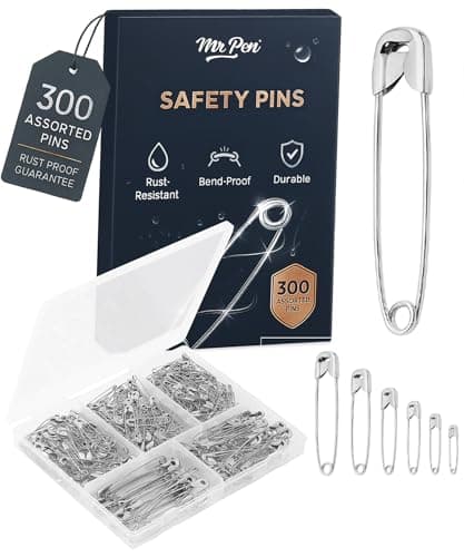 Mr. Pen 300 Pack Safety Pins, Assorted 5 Different Sized, Nickel Plated Steel, Rust Resistant, Small & Large Sizes, Bulk, for Clothes, Crafts, Pinning, Sewing, Art