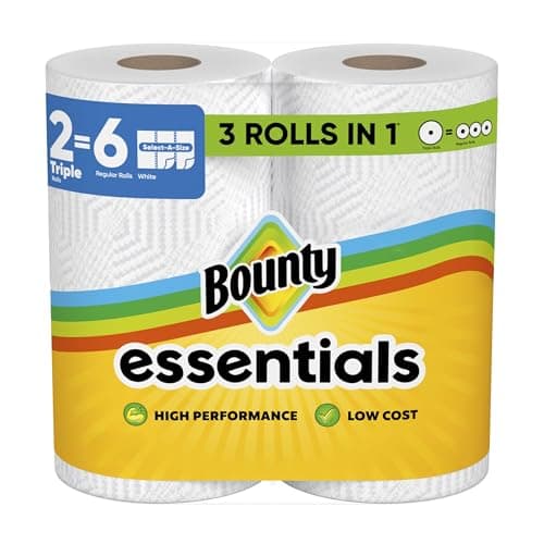 Bounty Essentials Select-A-Size Paper Towels, White, 2 Triple Rolls = 6 Regular Rolls (Packaging May Vary)