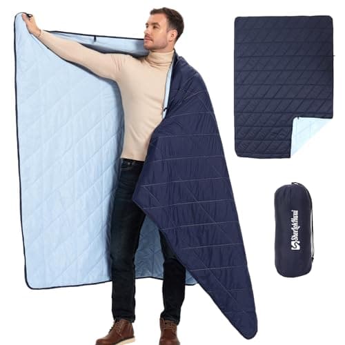 sheelokhwui Ultralight Puffy Blanket, Outdoor Camping Blanket, Water-Resistant and Packable, Great for Camping, Stadium, Traveling, Backpacking, Picnic and Beach. 79"x55". Royal Blue