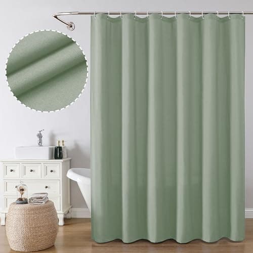 OVZME Zora Sage Green Shower Curtain for Bathroom, Fabric Shower Curtain Bath Decoration - Soft Cloth Hotel Spa Quality, Water Repellent, Modern Shower Curtain Set with 12 Hooks, Grommets Top, 72Wx72L