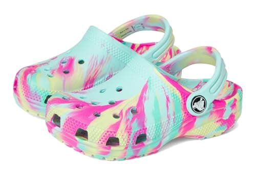 Crocs, Unisex, Classic Marbled Tie-Dye Clog (Little Kid/Big Kid), Aquamarine/Multi, 1, Medium