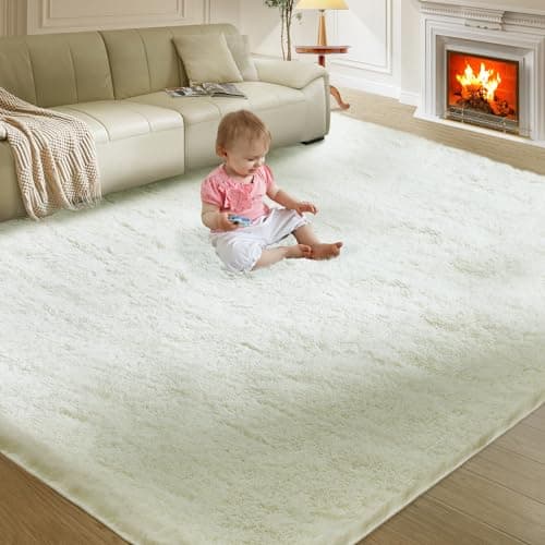 Ultra Soft Rug for Living Room, 5X8 Fluffy Shag Area Rug for Bedroom, Modern Shaggy Carpets Fuzzy Rug for Teens Dorm Nursery Home Decor Aesthetic, Upgrade Anti-Skid Durable, Cream White