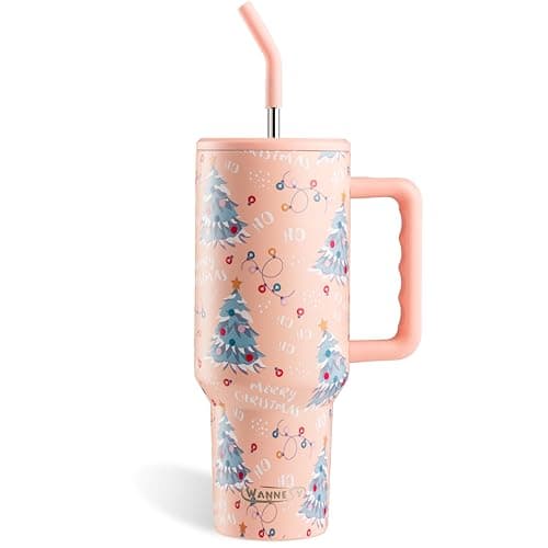 wannesy Christmas Gifts for Women, Christmas Tree Tumbler with Handle and Straw Lid 40 oz Xmas Tree Double Insulated Cup Travel Coffee Mug