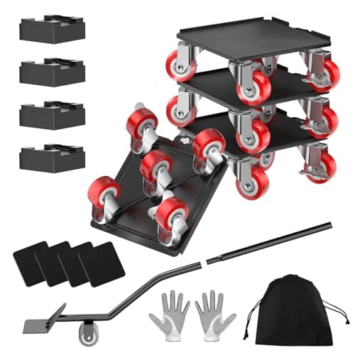 LOYAL TIGER 2000LBS Heavy Duty Furniture Dolly & Mover - 6.4" Carbon Steel Panel with 5X 360° Wheels, Non-Slip Sliders & Lifter for Sofa, Piano, Appliances (Red)