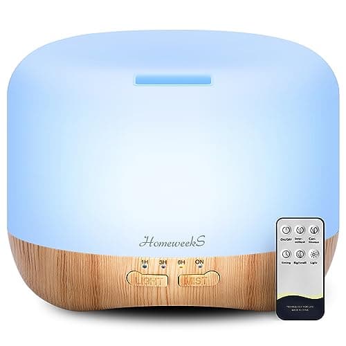 Homeweeks 300ml Essential Oil Diffuser, Quiet Aromatherapy Mist Diffusers for Essential Oils, Wood Grain, Ultrasonic, Remote Control, Timer, 7 Colors Light for Bedroom (300ml)