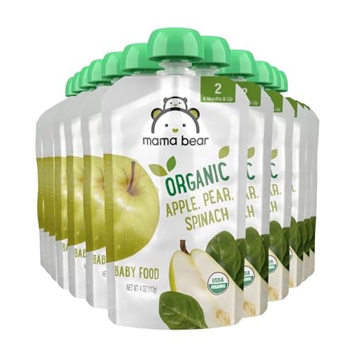 Amazon Brand - Mama Bear Organic Baby Food, Stage 2, Apple, Pear, Spinach, 4 ounce (Pack of 12)