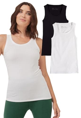 Pact Organic Cotton Women's Tank Tops, Scoop Neck Sleeveless Stretch Summer Tank Top for Women, 2 Pack, Black/White