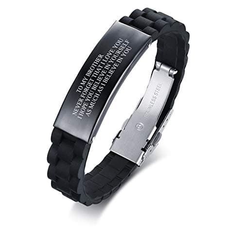 To My Brother Gift Bracelet Men Inspirational Message Engraved Silicone Wristband for Men NEVER FORGET THAT I LOVE YOU Engraved