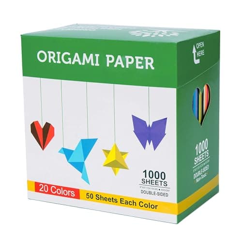 BUBU Origami Paper Kit 1000 Sheets 6 Inch Square Double Sided Color 20 Vivid Colors for Beginners Trainning and School Craft Lessons